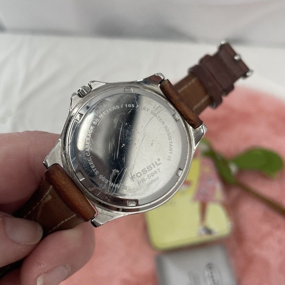 Women’s Stainless Steel Fossil Watch With Ford Logo And Leather Wristband - Picture 3 of 3